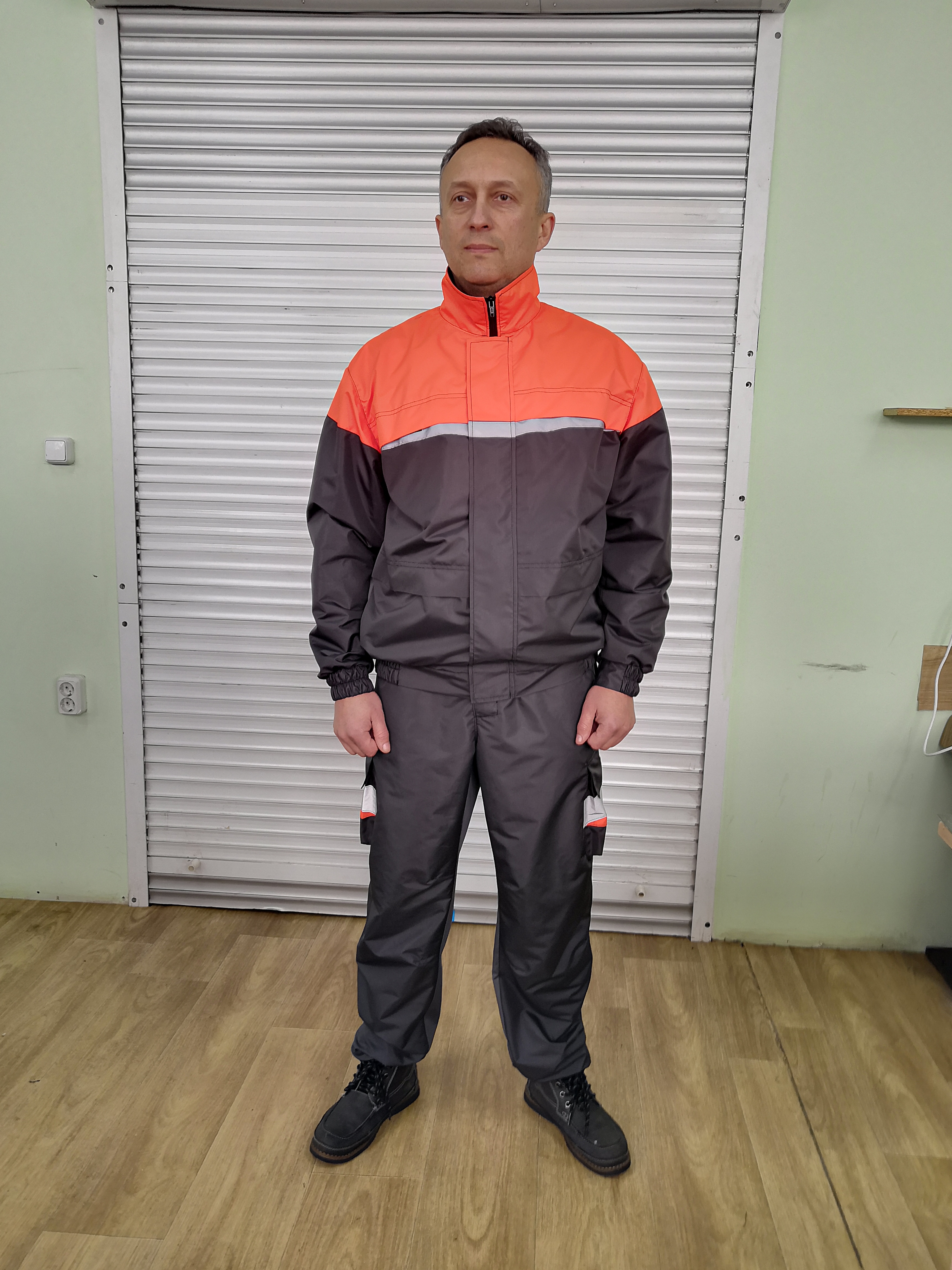 Костюм рабочий с брюками "Автомойщик" серый с оранжевым НижегородСпецКомплект